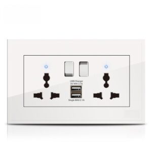 16A Twin Universal Switched Socket with 2 Ports USB Charger & Neon